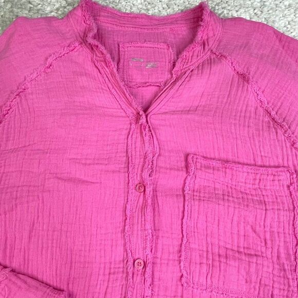 Aerie Pool To Party Button Up Shirt Cover Up Pink Large Oversized - Picture 7 of 9